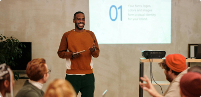 A young man presenting
