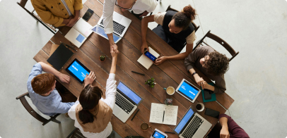 People collaborating in tech